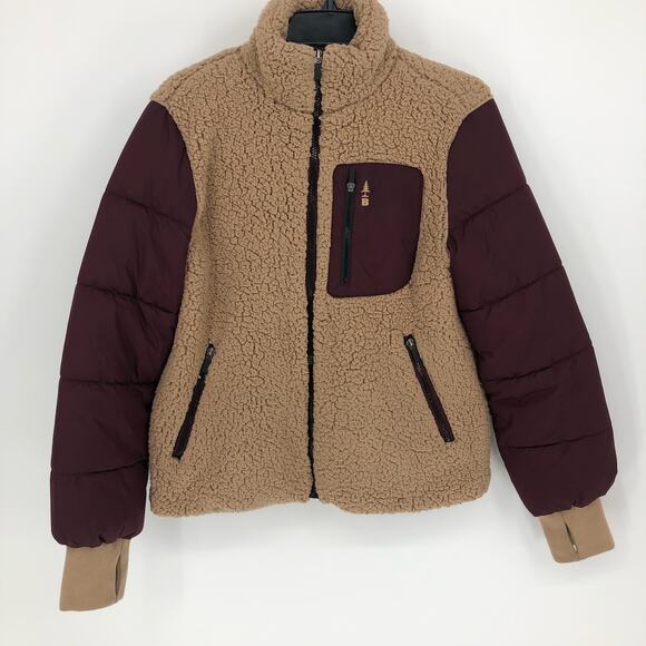 BASS OUTDOOR Womens Sherpa Puffer Jacket XS Tan Red Zip-up Quilted NWT - Picture 2 of 9